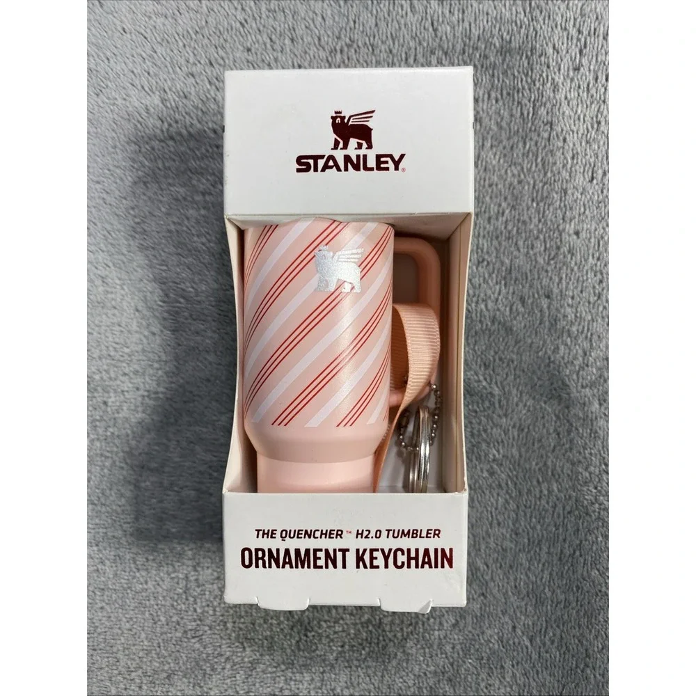 Stanley Mini Keychain H2.0 Tumbler PINK Christmas‎ Ornament Candy Cane Twist NEW